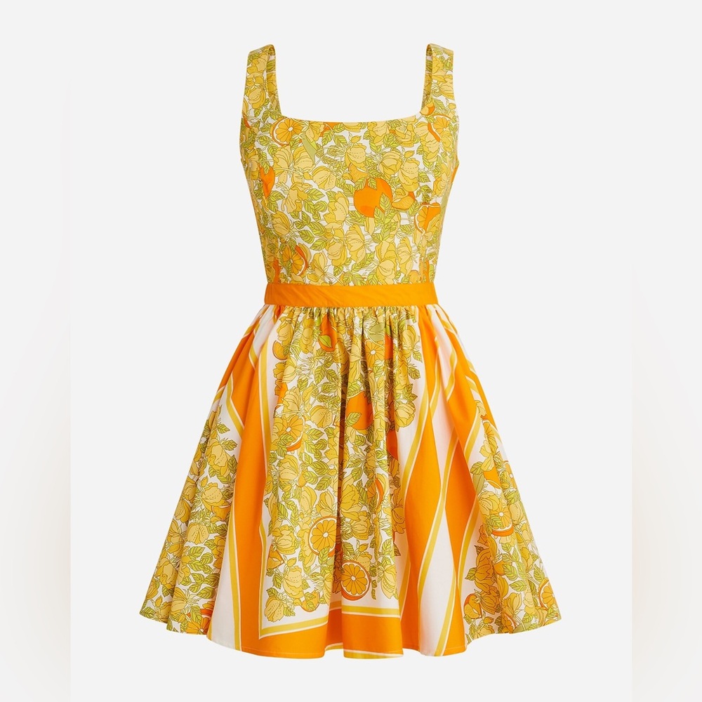 J.Crew Stefania Dress in Limone Scarf Print Fit and Flare Italian Style Size 4